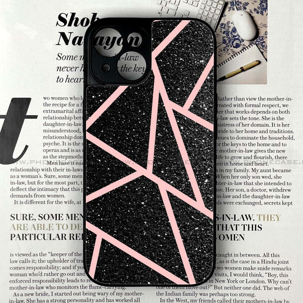 iPhone 13 Mini - Black Sparkle Glitter With RoseGold Lines - Premium Metal Printed soft Bumper shock Proof Case