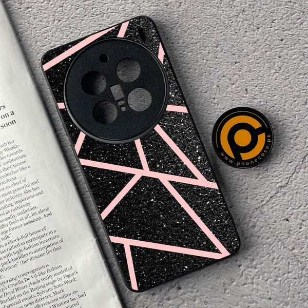 Vivo X200 Pro - Black Sparkle Glitter With RoseGold Lines - Premium Metal  Printed soft Bumper shock Proof Case