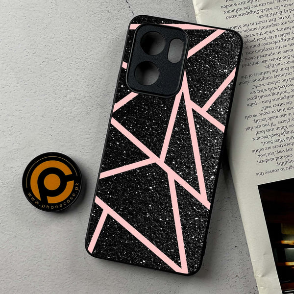Oppo A5x - Black Sparkle Glitter With RoseGold Lines - Premium Metal Printed Soft Bumper Shockproof Case