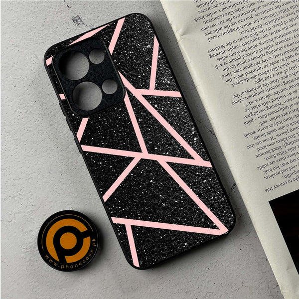 Oppo Reno 13 - Black Sparkle Glitter With RoseGold Lines - Premium Metal Printed Soft Bumper Shockproof Case