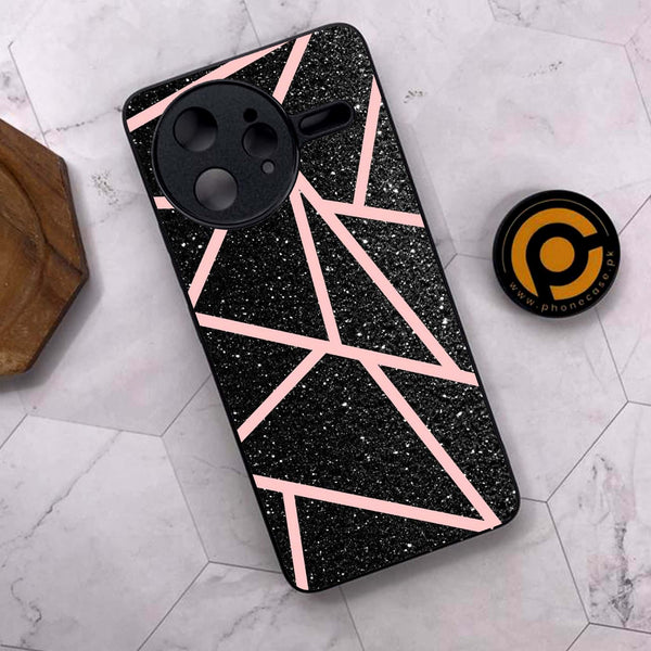 Xiaomi Poco F7 Ultra 5G - Black Sparkle Glitter With RoseGold Lines - Premium Metal Printed soft Bumper shock Proof Case