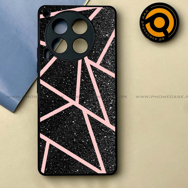 Tecno Camon 30 - Black Sparkle Glitter With RoseGold Lines -  Premium Printed Metal soft Bumper shock Proof Case