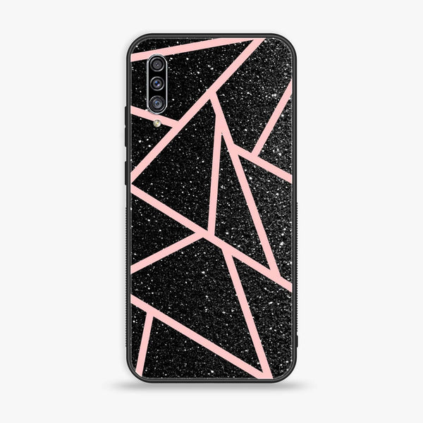 Galaxy A50 - Black Sparkle Glitter With RoseGold Lines - Premium Printed Glass soft Bumper shock Proof Case