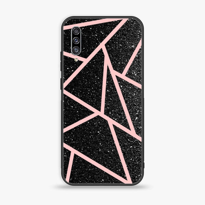 Galaxy A50 - Black Sparkle Glitter With RoseGold Lines - Premium Printed Glass soft Bumper shock Proof Case