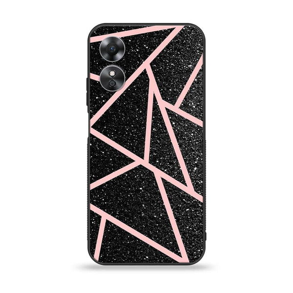 Oppo A17 -  Black Sparkle Glitter With Rose Gold Lines - Premium Printed Glass Case
