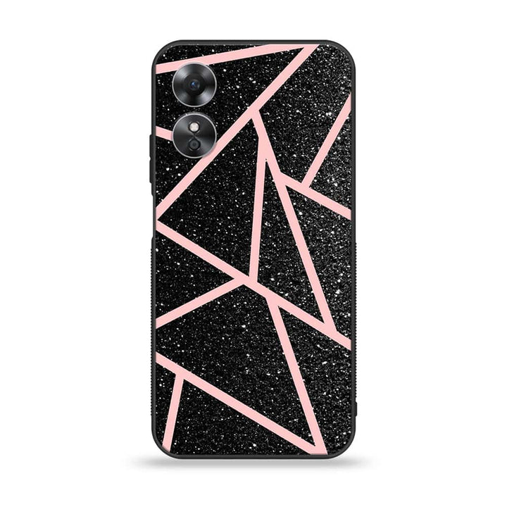 Oppo A17k -  Black Sparkle Glitter With Rose Gold Lines - Premium Printed Glass Case