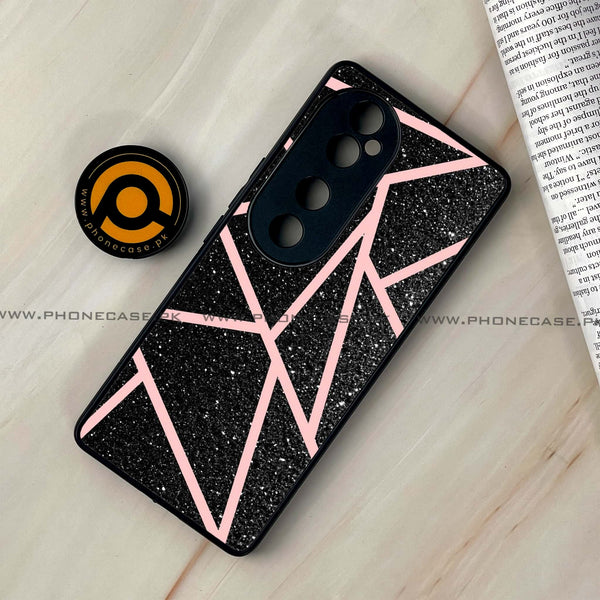 Vivo V40 -Black Sparkle Glitter With RoseGold Lines- Premium Printed Glass soft Bumper shock Proof Case