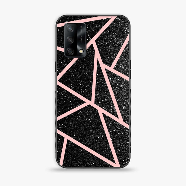 Oppo F19s - Black Sparkle Glitter With RoseGold Lines - Premium Metal Printed soft Bumper shock Proof Case