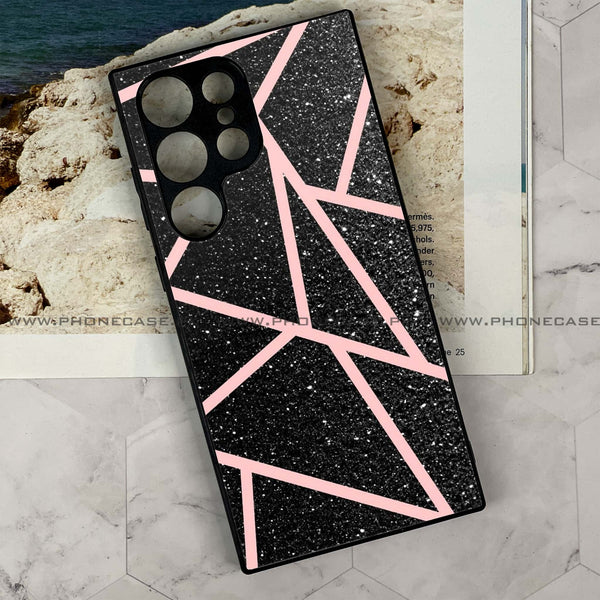 Samsung Galaxy S24 Ultra - Black Sparkle Glitter With RoseGold Lines - Premium Metal Printed soft Bumper shock Proof Case  CS-31349 CS-34936