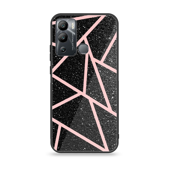 Infinix Hot 12i - Black Sparkle Glitter With RoseGold Lines - Premium Metal Printed soft Bumper Shock Proof Case