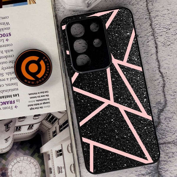 Vivo Y29 4G - Black Sparkle Glitter With Rose Gold Lines - Premium Metal Printed soft Bumper Shock Proof Case