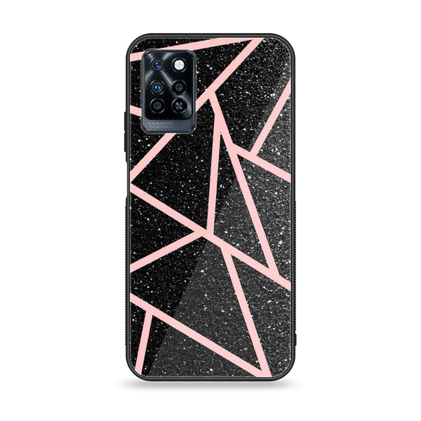 Infinix Note 10 Pro - Black Sparkle Glitter With RoseGold Lines - Premium Printed Glass soft Bumper Shock Proof Case
