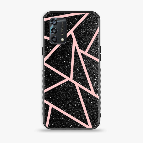 Oppo A95 - Black Sparkle Glitter With RoseGold Lines - Premium Printed Glass soft Bumper Shock Proof Case