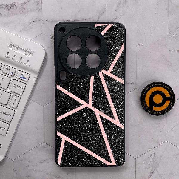 Tecno Camon 30 Premier - Black Sparkle Glitter With RoseGold Lines - Premium Metal Printed soft Bumper shock Proof Case