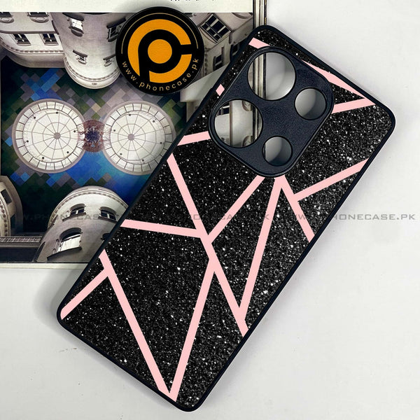 Redmi Note 13 Pro 4G - Black Sparkle Glitter With RoseGold Lines - Premium Metal Printed soft Bumper shock Proof Case