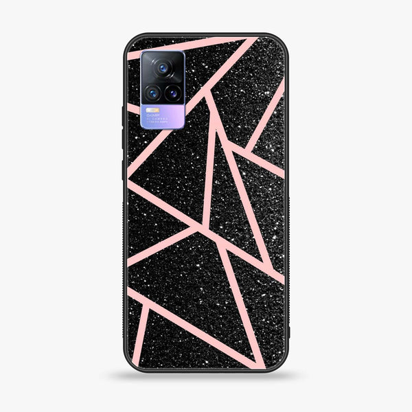 Vivo V21e - Black Sparkle Glitter With RoseGold Lines - Premium Printed Glass soft Bumper Shock Proof Case
