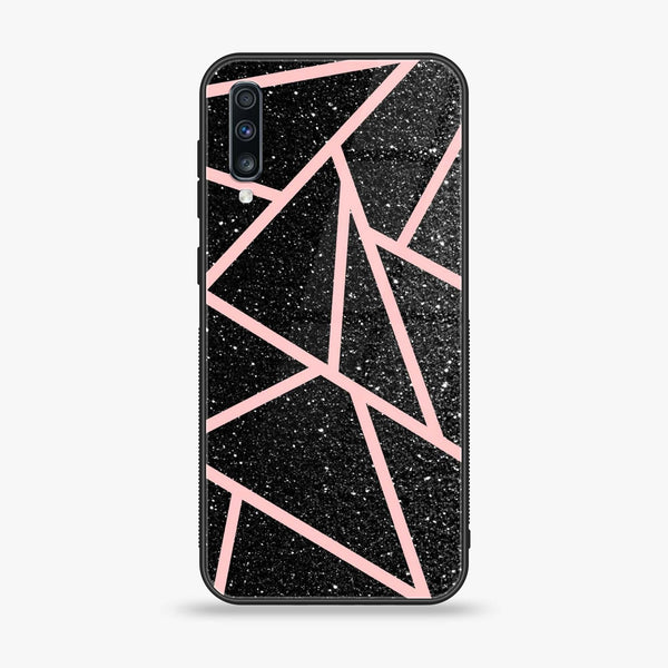 Samsung Galaxy A70 - Black Sparkle Glitter With Rose Gold Lines - Premium Printed Glass Case