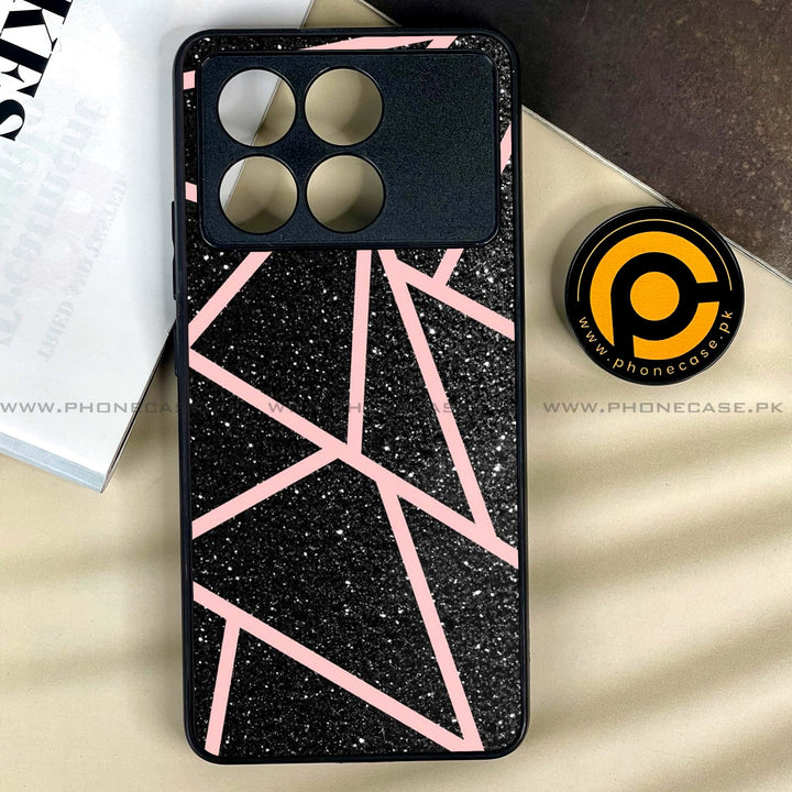 Xiaomi Poco X6 Pro 5G - Black Sparkle Glitter With RoseGold Lines -  Premium Printed Metal soft Bumper shock Proof Case