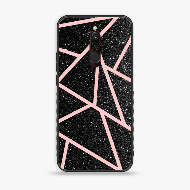 Xiaomi Redmi 8 - Black Sparkle Glitter With Rose Gold Lines - Premium Printed Glass Case