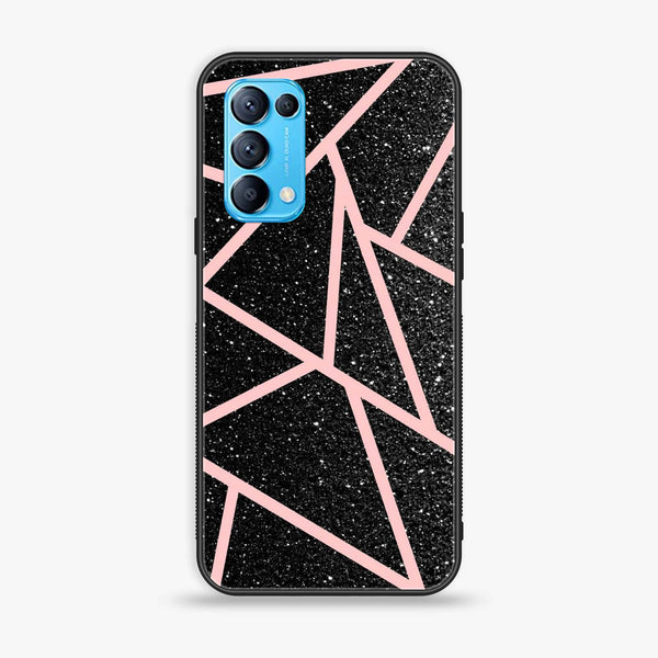 Oppo Reno 5  - Black Sparkle Glitter With Rose Gold Lines - Premium Printed Glass soft Bumper Shock Proof Case