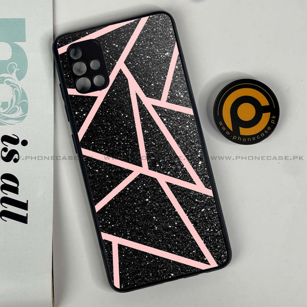 Samsung Galaxy A51 - Black Sparkle Glitter With RoseGold Lines - Premium Printed Glass soft Bumper Shock Proof Case