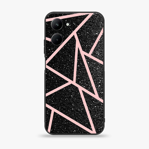 Realme C33 - Black Sparkle Glitter With RoseGold Lines -  Premium Printed Metal soft Bumper shock Proof Case