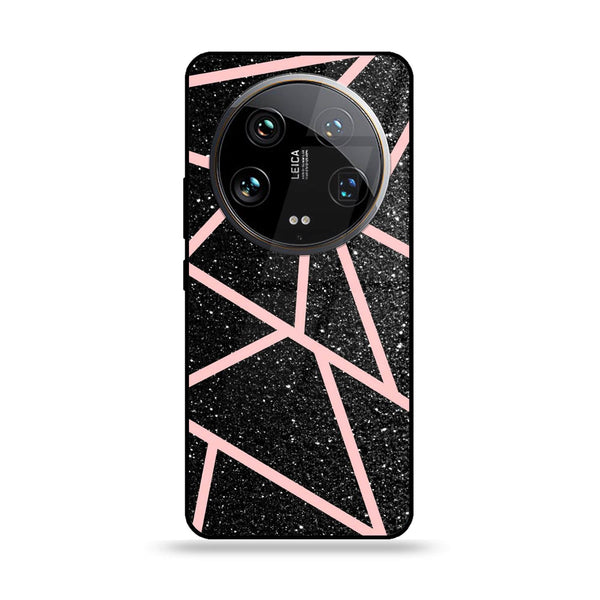 Xiaomi 14 Ultra - Black Sparkle Glitter With RoseGold Lines -  Premium Printed Metal soft Bumper shock Proof Case