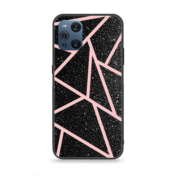 Oppo Find X3 - Black Sparkle Glitter With Rose Gold Lines - Premium Printed Glass Case