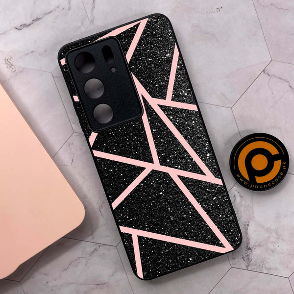 Realme C75x 4G - Black Sparkle Glitter With RoseGold Lines - Premium Metal Printed soft Bumper shock Proof Case