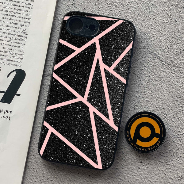 iPhone 16e - Black Sparkle Glitter With RoseGold Lines - Premium Metal  Printed soft Bumper shock Proof Case