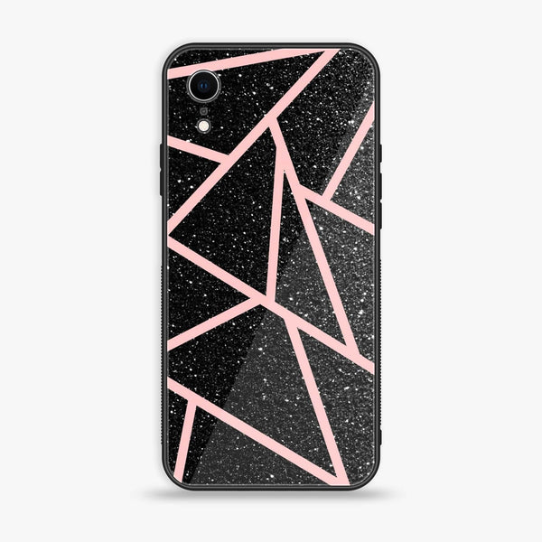 iPhone XR - Black Sparkle Glitter With RoseGold Lines - Premium Printed Glass soft Bumper Shock Proof Case