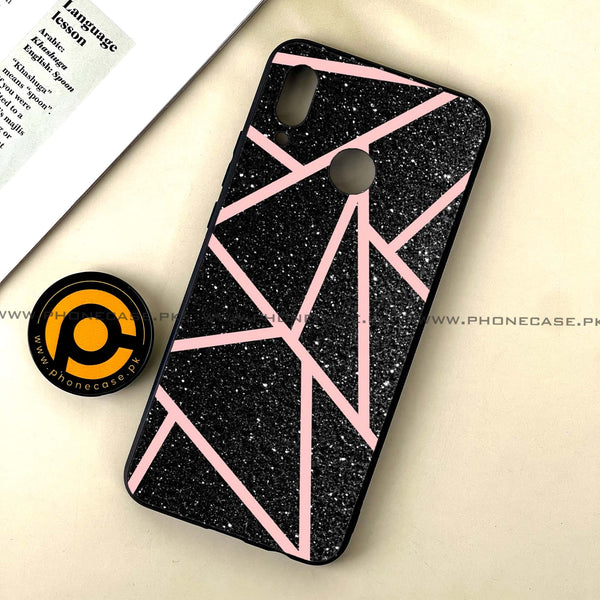 Huawei Nova 3 - Black Sparkle Glitter With RoseGold Lines - Premium Printed Glass soft Bumper Shock Proof Case