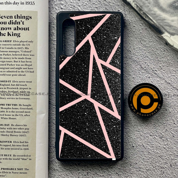 LG G9 - Black Sparkle Glitter With RoseGold Lines - Premium Metal Printed soft Bumper shock Proof Case