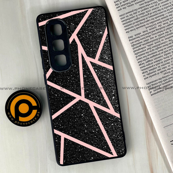 Infinix Hot 60 Pro Plus - Black Sparkle Glitter With RoseGold Lines - Premium Metal Printed soft Bumper shock Proof Case
