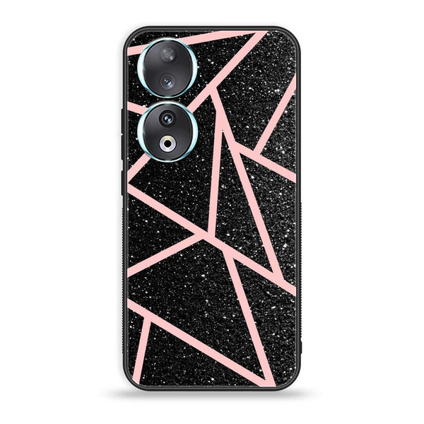 Huawei Honor 90 - Black Sparkle Glitter With RoseGold Lines - Premium Printed Glass soft Bumper Shock Proof Case