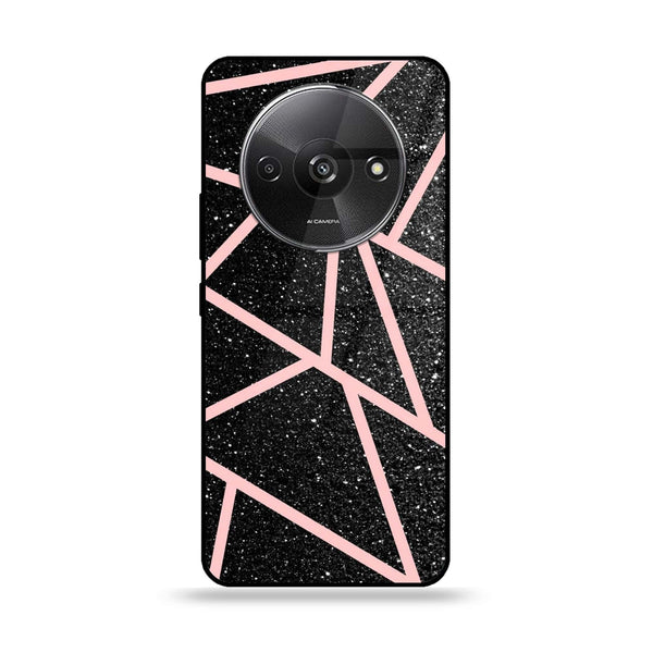 Xiaomi Redmi A3 - Black Sparkle Glitter With RoseGold Lines -  Premium Printed Metal soft Bumper shock Proof Case