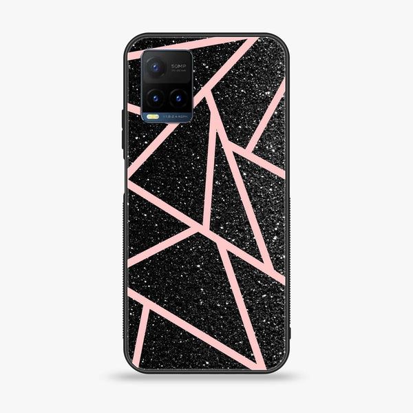 Vivo Y21t - Black Sparkle Glitter With RoseGold Lines - Premium Printed Glass soft Bumper Shock Proof Case