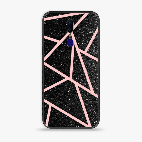 Oppo F7 - Black Sparkle Glitter With Rose Gold Lines - Premium Printed Glass Case