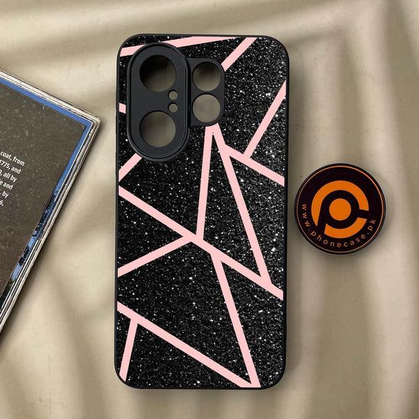 Vivo X200 FE - Black Sparkle Glitter With RoseGold Lines - Premium Metal Printed soft Bumper Shock Proof Case