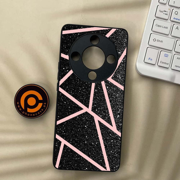 Honor x9b 5G - Black Sparkle Glitter With Rose Gold Lines - Premium Metal Printed soft Bumper shock Proof Case