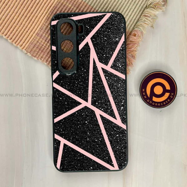 Infinix Hot 60i - Black Sparkle Glitter With RoseGold Lines - Premium Metal Printed soft Bumper shock Proof Case