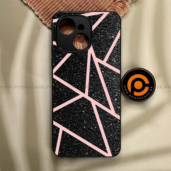 Tecno Spark 40C - Black Sparkle Glitter With Rose Gold Lines - Premium Metal Printed soft Bumper shock Proof Case