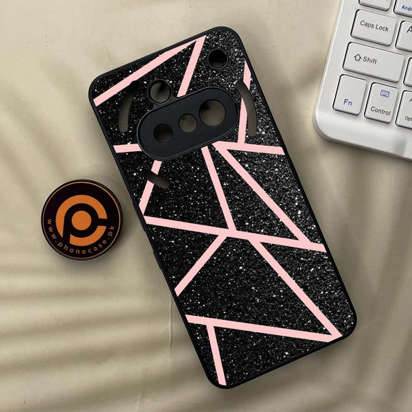 Nothing Phone 3a - Black Sparkle Glitter With Rose Gold Lines - Premium Metal Printed soft Bumper shock Proof Case