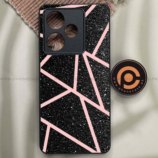 Realme GT 7 - Black Sparkle Glitter With Rose Gold Lines - Premium Metal Printed soft Bumper shock Proof Case