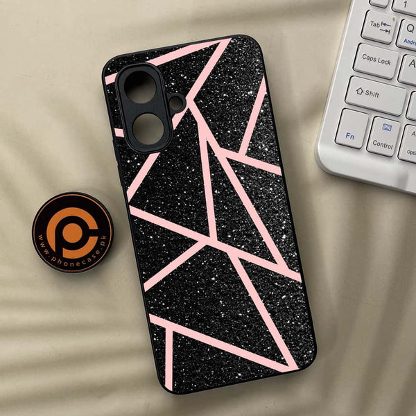 Tecno Spark Go 2 - Black Sparkle Glitter With RoseGold Lines - Premium Metal Printed soft Bumper Shock Proof Case