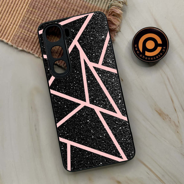 Vivo Y400 - Black Sparkle Glitter With RoseGold Lines - Premium Metal Printed soft Bumper shock Proof Case