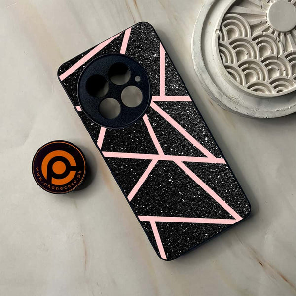 OnePlus 13 - Black Sparkle Glitter With Rose Gold Lines - Premium Metal Printed soft Bumper shock Proof Case
