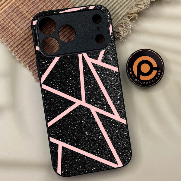 iPhone 17 Pro - Black Sparkle Glitter With Rose Gold Lines - Premium Metal Printed soft Bumper shock Proof Case