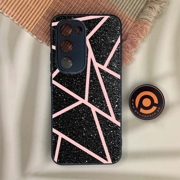 Tecno Spark 40 Pro Plus - Black Sparkle Glitter With RoseGold Lines - Premium Metal Printed soft Bumper shock Proof Case