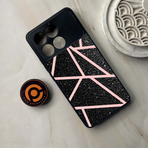 Xiaomi Poco F6 Pro - Black Sparkle Glitter With Rose Gold Lines - Premium Metal Printed soft Bumper shock Proof Case